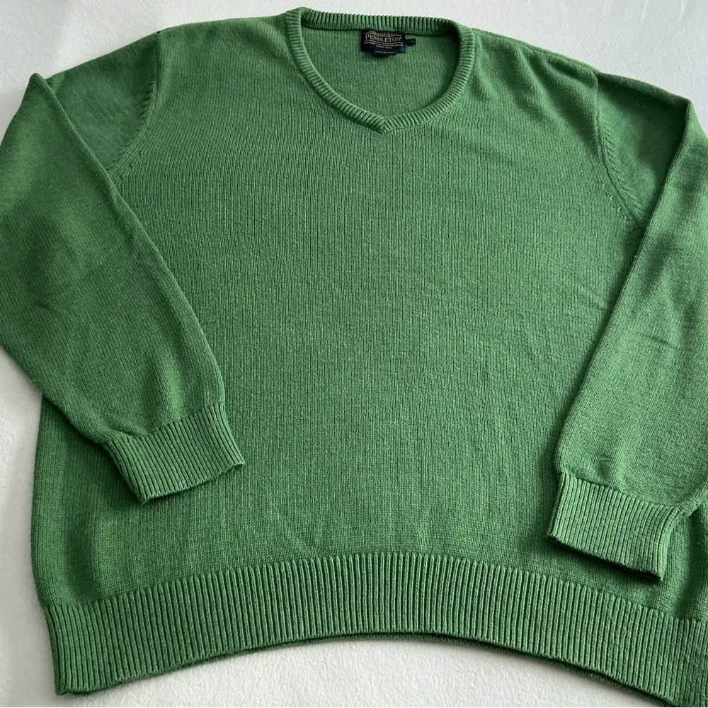 Pendleton Classic Green cotton & cashmere V-Neck Sweater